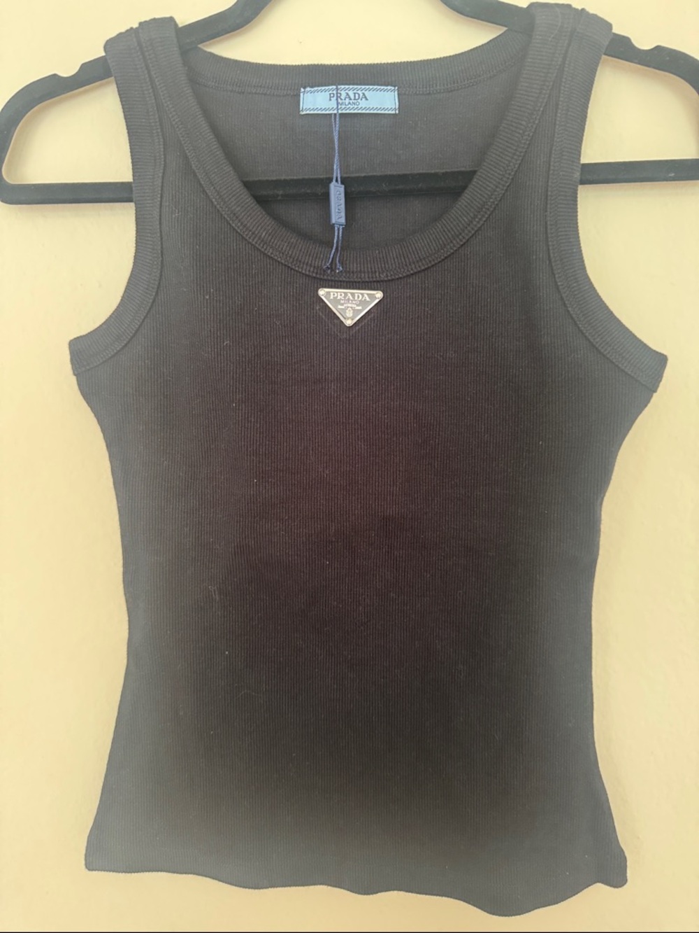 Prada Black Ribbed Logo Tank ( small) not large